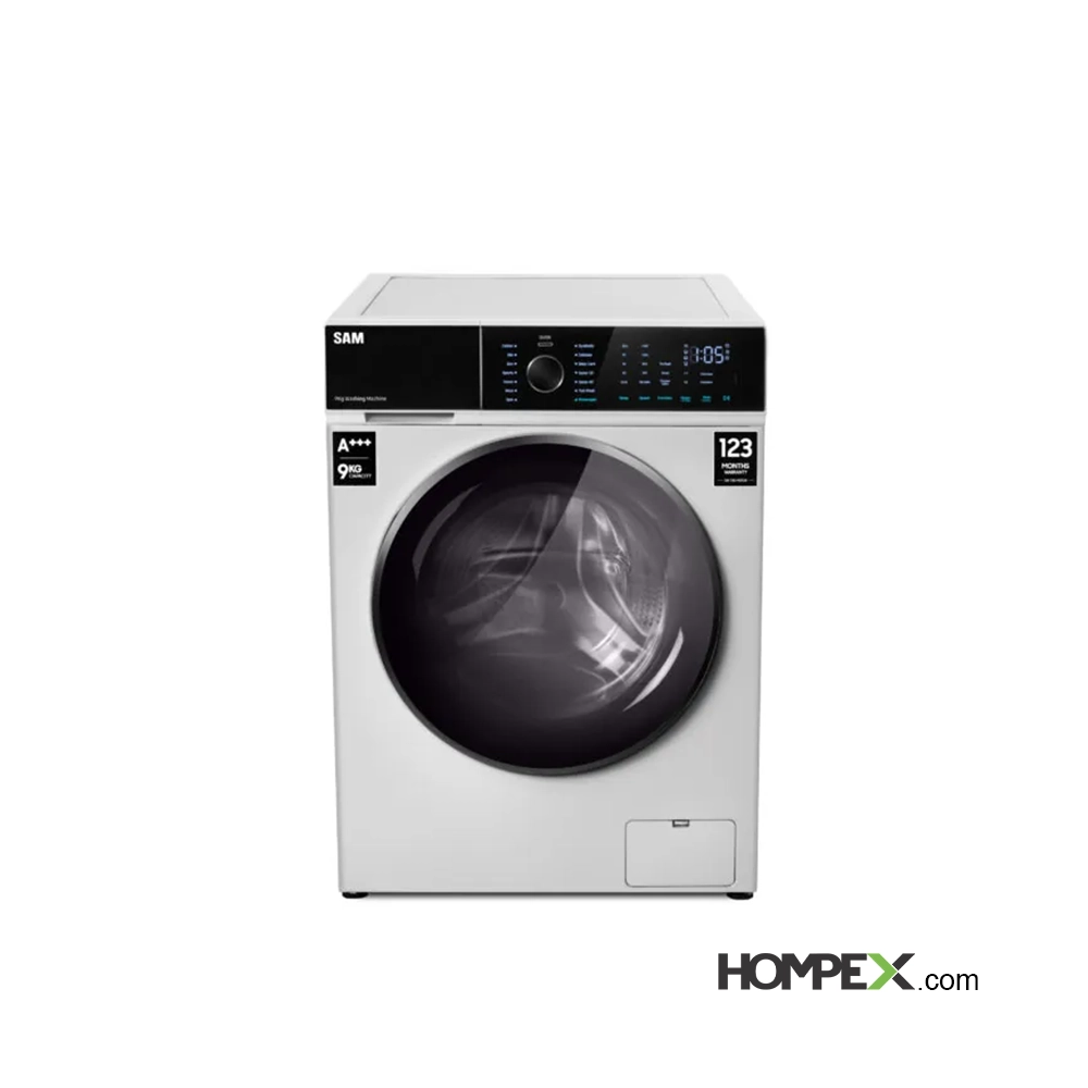 ماشین لباسشویی سام 9 کیلویی مدل DD-P1480 رنگ سفید از نمای جلو