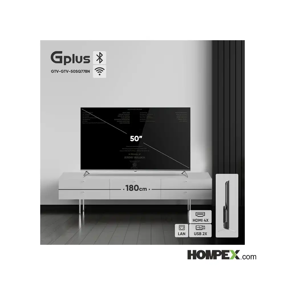 ابعاد تلویزیون هوشمند کیو ال ای دی جی پلاس مدل GTV-50SQ778N سایز 50 اینچ